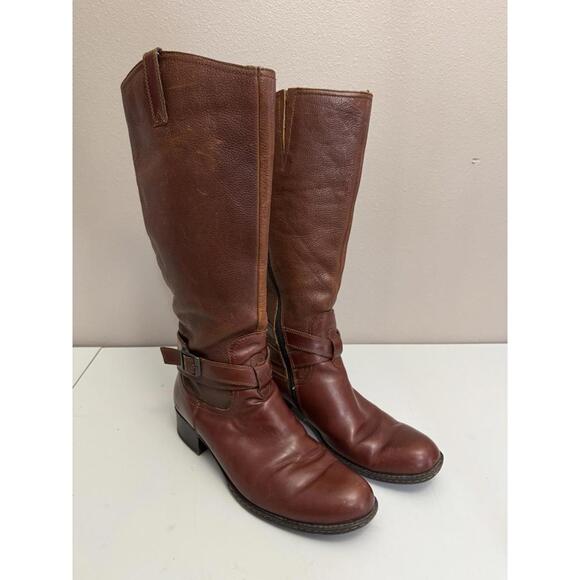 BOC Born Brown Leather Knee High Riding Boots Womens 9 Side Zip Buckle Western - Picture 1 of 8